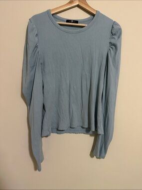 ♻️7 For All Mankind Blue Crew Neck Puffed Sleeve Ribbed